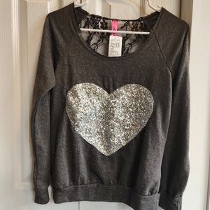 Delia's Retro Doll Gray Sequin Heart Sweater